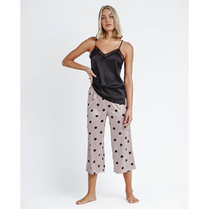 ADMAS CLASSIC elegante puntos sólido estampado verano ropa de dormir para mujer transpirable Spandex Palazzo pijama con cierre de cordón - Product Image 1