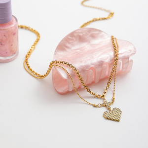 Collar con Colgante de Cruz y Corazón, Acero Inoxidable con Baño de Oro de 18K, Engaste Pavé, para Uso Diario - Product Image 4