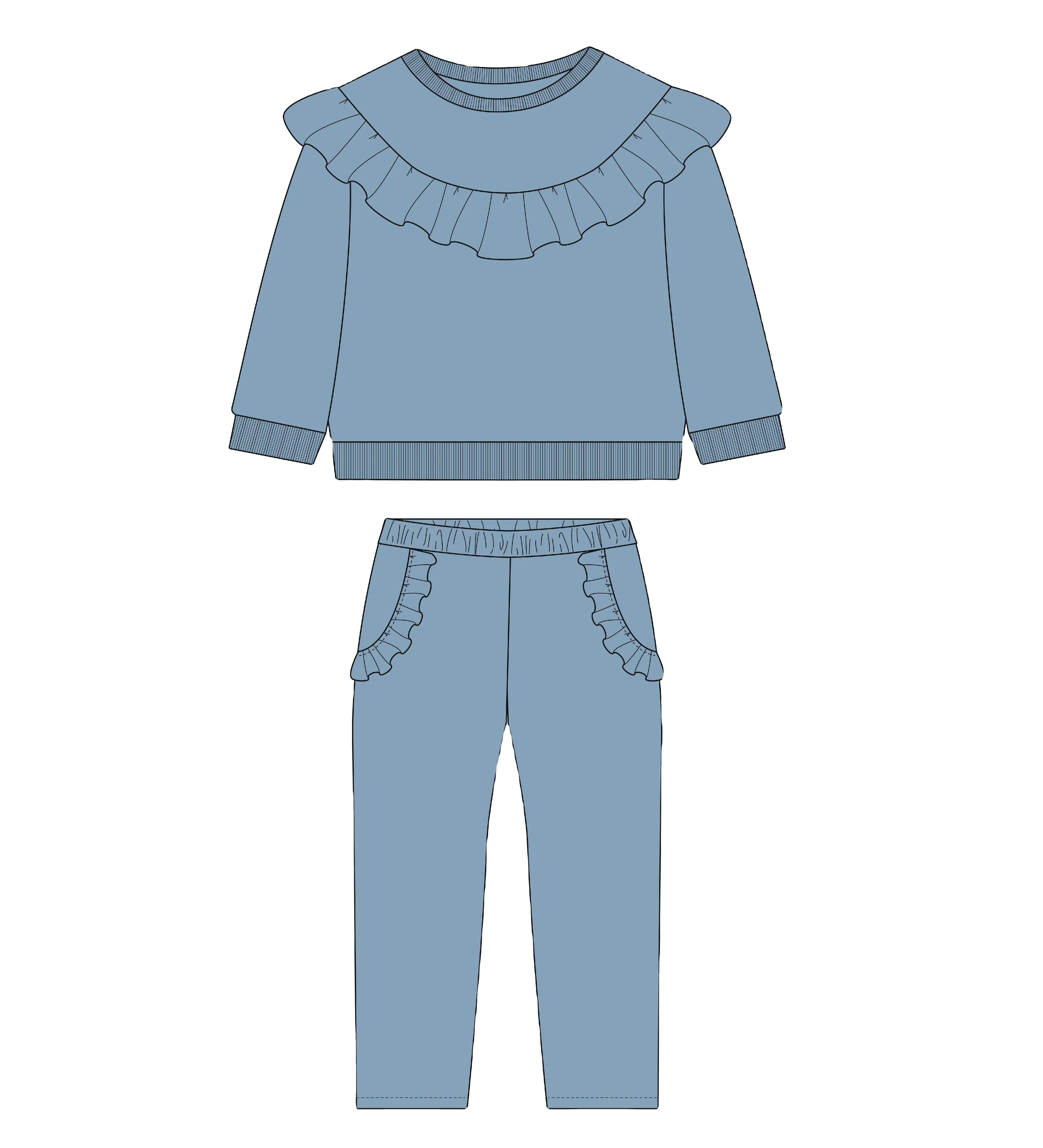 Frühjahr Herbst Großhandel Baumwollbekleidung Langes Set Sweatshirt und Hosenset 2-Pick-Babybekleidung Sweat-Anzug