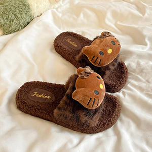 Nouvelles pantoufles <span class=keywords><strong>en</strong></span> <span class=keywords><strong>fourrure</strong></span> à imprimé léopard pour femmes automne et hiver chaleur à la maison mignon Kitty pantoufles d'intérieur et d'extérieur - Product Image 6