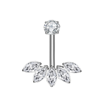 Anneau de nombril en titane G23 plaqué or PVD, filetage interne, forme de fleur à griffes, zircon, 14G ASTM F136, bijoux de piercing corporel