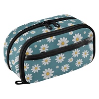 Estuche para Lápices de Poliéster con Diseño de Flor de Margarita, Dos Cierres, Impermeable, Gran Capacidad, Ventana de PVC, Personalizable, MOQ Bajo