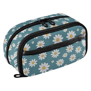 Trousse à crayons en polyester à faible MOQ, motif marguerite, deux fermetures éclair, fenêtre en PVC, impression personnalisée, pour filles - Product Image 1