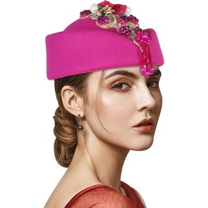 Béret polyvalent en feutre de laine pour <span class=keywords><strong>femme</strong></span>, style rétro britannique, pour hôtesse de l'air, <span class=keywords><strong>chapeau</strong></span> de <span class=keywords><strong>cérémonie</strong></span> en laine - Product Image 3