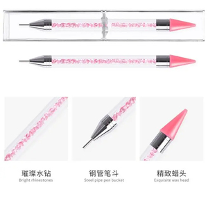Stylo de sculpture d'ongles en silicone double embout, pinceau de peinture à points, crayon à cire pour strass, ensemble d'outils d'art de manucure en cristal, vente en gros - Product Image 5