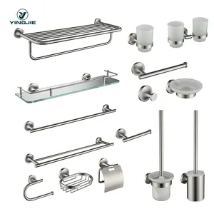 accessory stainless steel toilet brush holder set wall mounted towel bar shelf rack bath hardware accessories set