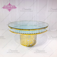 Table à gâteau en acier inoxydable avec pendentif en verre double couche, design moderne, pour banquets, mariages, hôtels, durable