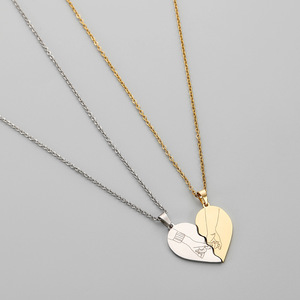 MW Simple Fashion 2 Unids/set Collar con colgante de pareja: Cadena de amor de medio corazón con huella dactilar de acero inoxidable para amantes - Product Image 6