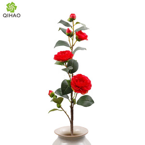 QIHAO Artificial Camellia <b>Flowers</b> Silk High Simulation Wedding Home Decor Bouquet - Product Image 5
