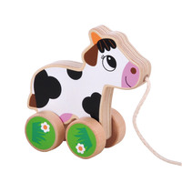 Mini jouet à pousser et à tirer en forme de vache pour bébé, jouet en bois pour bébé