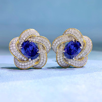 Retro Style New Flower Fine Ohr stecker 6*8 Simulierter Saphir eingebettet