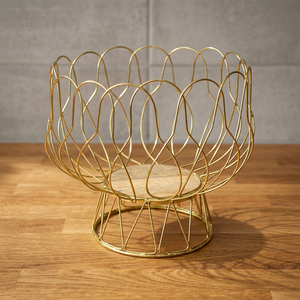 Panier de rangement moderne en fil doré, corbeille à fruits ronde en métal 21 cm, design durable pour la décoration du salon - Product Image 3