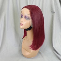 Perruques Lace Front Courtes Bob en Cheveux Humains Entièrement Tissées à la Main, Lisses et Droites, Couleur 99j #