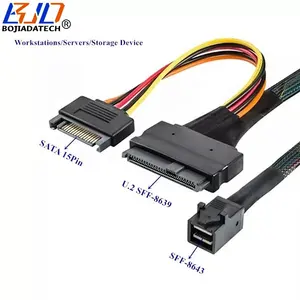 Mini Sas SFF-8643 Naar U.2 SFF-8639 & Sata 15pin Power Connector Data Verlengkabel 12Gbps 80Cm Voor U2 Nvme Ssd