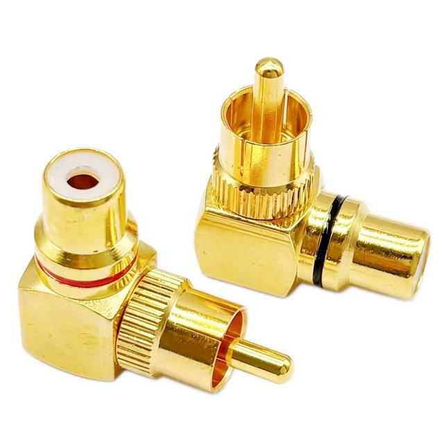 L-shaped RCA Right-angle Adapter 90-degree Male-to-female Audio Connector Pure Copper AV Elbow Gold-Plated (2 Pieces)