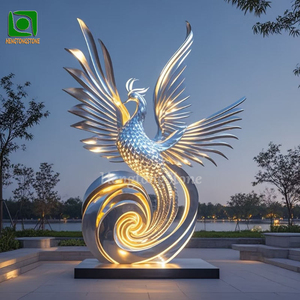 Grande 304 all'aperto in acciaio inox Phoenix statua con luce a LED in metallo scultura animale - Product Image 6