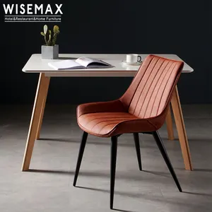 WISEMAX Mebel Desain Modern Ruang Tamu Kain Beludru Kursi Samping Kaki Logam Kursi Makan Kulit untuk Rumah Hotel Restoran