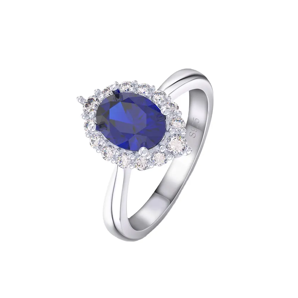 RINNTIN LZR09 Bague de fiançailles en argent sterling 925 avec saphir simulé bleu 5A zircon cubique pour femmes Bagues en diamant de luxe