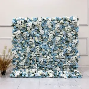 Wholesale Custom blue wall Wedding Supplies Decoration Rose Backdrop Silk Artificial Decorative backdrop Flower Wall