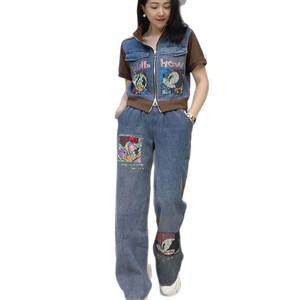 Conjunto Casual de Dos Piezas de Mezclilla con Cárdigan Corto con Cremallera y Pantalones de Manga Corta con Diamantes <span class=keywords><strong>para</strong></span> <span class=keywords><strong>Mujer</strong></span>, Moda de Verano B0153 - Product Image 5