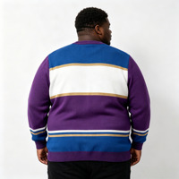 Pull en maille surdimensionné pour homme, style rétro de fraternité, épais et thermique, avec broderie et bordure rayée, col rond, décontracté