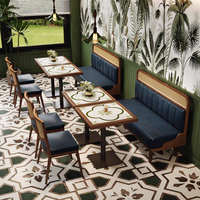 Ensemble de mobilier de restaurant style industriel en bois massif et rotin tressé, chaises de salle à manger en métal, banquette, bar à domicile, hôtel