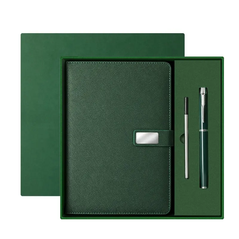 Grosir set hadiah Item Notebook kulit PU perusahaan kustom kotak hadiah buku catatan bisnis A5 mewah dengan pena dan USB