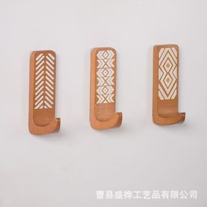 Wooden Wall Mounted Hook 9.5cm Self Adhesive Coat Rack For <b>Clothes</b> Keys Bags <b>Storage</b> - Product Image 2