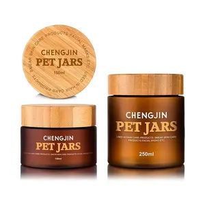 150ml 250ml 8oz mỹ phẩm tự nhiên mờ hổ phách rõ ràng Pet Jar cơ thể bơ kem nhựa Jar với nắp tre