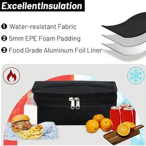 Sac Isotherme Portable de Luxe MiniCooler avec Poignée, Motif Lettres, Sac Fourre-tout Décontracté pour le Travail/École, en Feuille d'Aluminium et Tissu Oxford 600D - Product Image 4