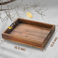 Plateau Ottoman 16.5x12.5 plateau de service en bois d'acacia avec poignées en métal noir idéal pour le plateau Ottoman utilisé pour la nourriture et le petit déjeuner