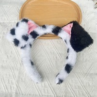 Serre-têtes en peluche pour femmes, oreilles d'animaux, imprimé vache Dalmatien, bandeaux roses doublés, style chien souple, accessoires Kawaii