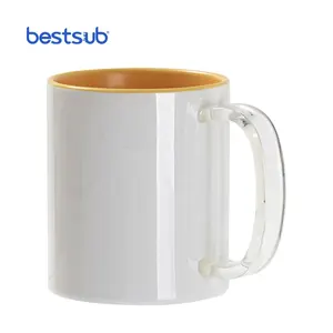 BestSub, Fabricante Mayorista, taza de café de dos tonos de 11oz, tazas de café de cerámica de sublimación de alta calidad con mango de vidrio transparente