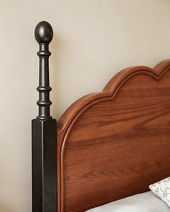 Premium Solid Wood <b>Bed</b> Frame French Vintage Wavy Headboard Black Turned Legs Two-tone Bedroom Furniture Stable Home Wooden <b>Doubl</b> - Product Image 4