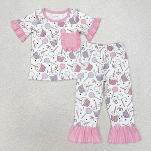 Kids Toddler Girls Boy <b>Birthday</b> <b>Pajamas</b> Cupcake Print Short Sleeve Top and Pants 2 Piece Sleepwear Sets - Product Image 2