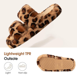 Phụ Nữ Của Thoải Mái Mở Ngón Chân Hai Ban Nhạc Slide Với Ngắn Sang Trọng Lót Trong Nhà Fluffy Leopard Thời Trang Lông Dép Đi Trong Nhà - Product Image 5