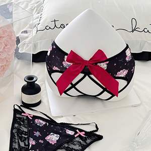 Tanga de seda helada con estampado de gato de <span class=keywords><strong>anime</strong></span> japonés original para mujer, ropa interior sexy con aberturas, estilo Pure Desire - Product Image 1