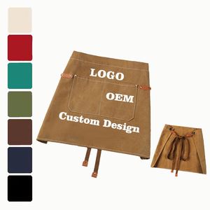 Waterproof Stain Resistant Cooling Chef Cooking Waist Apron <b>Coffee</b> Shop Restaurant Kitchen Canvas Woven Wholesale Custom Logo - Product Image 1