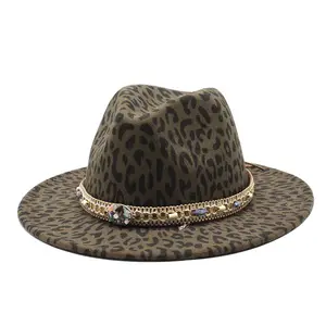 Verified Supplier Wholesale Autumn Fashion Felt Hat Small Brim Wool Winter Leopard Print Fedora Hats