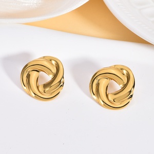 Nouvelles boucles d'oreilles européennes et américaines pour femmes en acier inoxydable 304 électroplaqué, design rétro, haut de gamme, géométriques irrégulières - Product Image 4