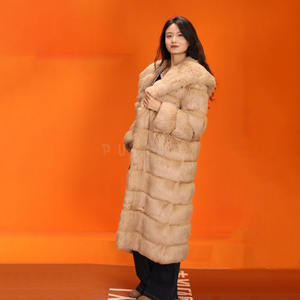 Manteau classique en fourrure de lapin Rex longue avec capuche pour femme, manteau en fourrure brillant, magnifique et doux - Product Image 4