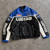 Veste de course personnalisée noire, rouge et blanche avec patchs lettrés, fermeture éclair, col montant, style streetwear décontracté urbain rétro pour hommes