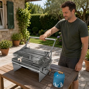 <span class=keywords><strong>Barbecue</strong></span> à <span class=keywords><strong>charbon</strong></span> de bois et à gaz, <span class=keywords><strong>barbecue</strong></span> rotatif portable pliable, foyer à gaz pour le camping, les barbecues et les pique-niques - Product Image 1