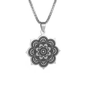 Collar de Loto de Acero Inoxidable, Colgante de Flor Mandala Vintage, Cadena de Acero de <span class=keywords><strong>Titanio</strong></span> Resistente al Deslustre, Gargantilla para <span class=keywords><strong>Hombre</strong></span> y Mujer - Product Image 6
