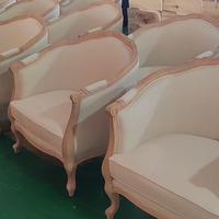 프랑스 스타일 편안한 루이 가구 싱글 시터 조각 목재 빈티지 업홀스터드 웨딩 호텔 소파