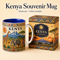 Tasses en céramique souvenirs touristiques Afrique Kenya, motif faune de la savane, pour café et lait, personnalisables OEM ODM, vente en gros