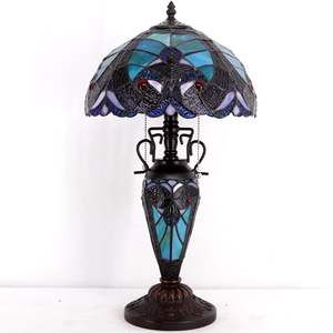 Lámpara de Escritorio Tiffany de 25 Pulgadas de Alto, Decoración Barroca de Vidrio Teñido, Lámparas de Mesa Mather Daughter con Base de Vidrio Iluminada - Product Image 1