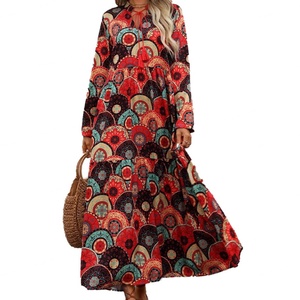 Robe mi-longue décontractée et élégante pour femme, col carré sexy, imprimé tendance, manches longues, taille naturelle, couleur unie, vente en gros sur mesure de haute qualité - Product Image 4