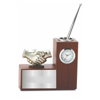 Organisateur de bureau en métal argenté fait main, décoration pour usage professionnel - Support de stylo, horloge, décoration royale, 132x50x113mm, vente en gros