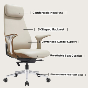 Chaise de bureau ergonomique moderne de luxe en cuir, fauteuil inclinable avec appui-tête, chaise de direction pivotante en cuir véritable, <span class=keywords><strong>hauteur</strong></span> réglable, garantie 5 ans - Product Image 4
